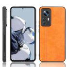 For Xiaomi 12T Pro Sewing Cow Pattern Skin PC + PU + TPU Phone Case(Orange) - 1