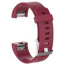 For Fitbit Charge 2 Common Texture Silicone  Watch Band with Buckle, Size:S(Rose Red) - 1