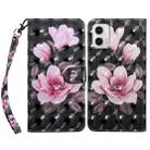 For Motorola Moto G73 3D Painted Leather Phone Case(Pink Flower) - 1