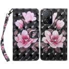 For Xiaomi Mi 11T Pro 3D Painted Leather Phone Case(Pink Flower) - 1