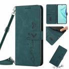 For Infinix Hot 20 Play Skin Feel Heart Pattern Leather Phone Case with Lanyard(Green) - 1