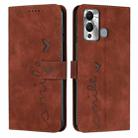 For Infinix Hot 20 Play Skin Feel Heart Embossed Leather Phone Case(Brown) - 1