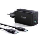 JOYROOM TCG01 GaN Ultra 65W 2 Type-C + 1 USB Fast Charger with 1.2m Type-C Cable, Plug:EU Plug(Black) - 1