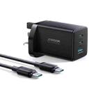 JOYROOM TCG01 GaN Ultra 65W 2 Type-C + 1 USB Fast Charger with 1.2m Type-C Cable, Plug:UK Plug(Black) - 1