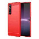 For Sony Xperia 1 V Brushed Texture Carbon Fiber TPU Phone Case(Red) - 1