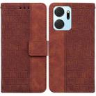 For Honor X7a Geometric Embossed Leather Phone Case(Brown) - 1