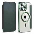 For iPhone 14 Pro Max MagSafe Magnetic RFID Anti-theft Leather Phone Case(Dark Green) - 1