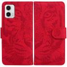 For Motorola Moto G73 Tiger Embossing Pattern Leather Phone Case(Red) - 1