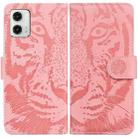 For Motorola Moto G73 Tiger Embossing Pattern Leather Phone Case(Pink) - 1