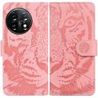 For OnePlus 11 Tiger Embossing Pattern Leather Phone Case(Pink) - 1