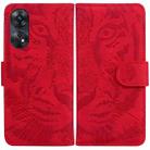 For OPPO Reno8 T 4G Tiger Embossing Pattern Leather Phone Case(Red) - 1