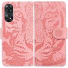 For OPPO Reno8 T 4G Tiger Embossing Pattern Leather Phone Case(Pink) - 1