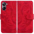 For Realme 10 Pro 5G Tiger Embossing Pattern Leather Phone Case(Red) - 1