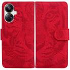 For Realme 10 Pro+ Tiger Embossing Pattern Leather Phone Case(Red) - 1
