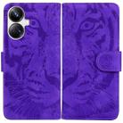 For Realme 10 Pro+ Tiger Embossing Pattern Leather Phone Case(Purple) - 1