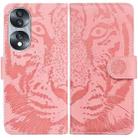 For Honor 70 Tiger Embossing Pattern Leather Phone Case(Pink) - 1