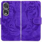 For Honor 80 Pro Tiger Embossing Pattern Leather Phone Case(Purple) - 1