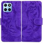 For Honor X8 5G Tiger Embossing Pattern Leather Phone Case(Purple) - 1