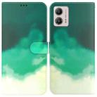 For Motorola Moto G13 / G23 / G53 Watercolor Pattern Flip Leather Phone Case(Cyan Green) - 1