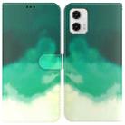 For Motorola Moto G73 Watercolor Pattern Flip Leather Phone Case(Cyan Green) - 1