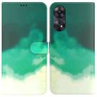 For OPPO Reno8 T 4G Watercolor Pattern Flip Leather Phone Case(Cyan Green) - 1