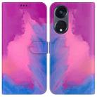 For OPPO Reno8 T 5G / A1 Pro 5G Watercolor Pattern Flip Leather Phone Case(Purple Red) - 1
