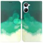 For Realme 10 4G Watercolor Pattern Flip Leather Phone Case(Cyan Green) - 1