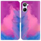 For Realme 10 4G Watercolor Pattern Flip Leather Phone Case(Purple Red) - 1