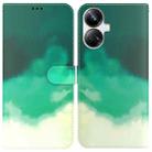 For Realme 10 Pro+ Watercolor Pattern Flip Leather Phone Case(Cyan Green) - 1