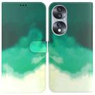 For Honor 70 Watercolor Pattern Flip Leather Phone Case(Cyan Green) - 1