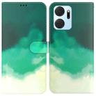 For Honor X7a Watercolor Pattern Flip Leather Phone Case(Cyan Green) - 1