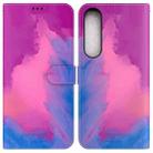 For Sony Xperia 1 IV 2023 Watercolor Pattern Flip Leather Phone Case(Purple Red) - 1