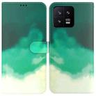 For Xiaomi 13 5G Watercolor Pattern Flip Leather Phone Case(Cyan Green) - 1