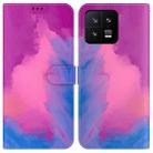 For Xiaomi 13 5G Watercolor Pattern Flip Leather Phone Case(Purple Red) - 1