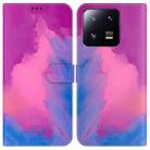 For Xiaomi 13 Pro Watercolor Pattern Flip Leather Phone Case(Purple Red) - 1