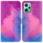 For Xiaomi Redmi Note 12 5G Watercolor Pattern Flip Leather Phone Case(Purple Red) - 1