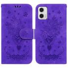 For Motorola Moto G73 Butterfly Rose Embossed Leather Phone Case(Purple) - 1