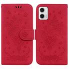 For Motorola Moto G73 Butterfly Rose Embossed Leather Phone Case(Red) - 1