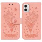 For Motorola Moto G73 Butterfly Rose Embossed Leather Phone Case(Pink) - 1