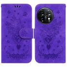 For OnePlus 11 Butterfly Rose Embossed Leather Phone Case(Purple) - 1