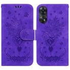 For OPPO Reno8 T 4G Butterfly Rose Embossed Leather Phone Case(Purple) - 1