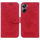 For Realme 10 Pro 5G Butterfly Rose Embossed Leather Phone Case(Red) - 1