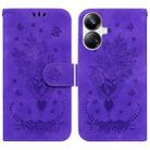 For Realme 10 Pro+ Butterfly Rose Embossed Leather Phone Case(Purple) - 1