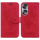 For Honor 70 Butterfly Rose Embossed Leather Phone Case(Red) - 1