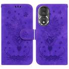 For Honor 80 Butterfly Rose Embossed Leather Phone Case(Purple) - 1