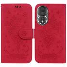 For Honor 80 Butterfly Rose Embossed Leather Phone Case(Red) - 1