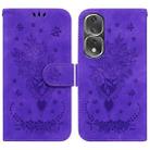 For Honor 80 Pro Butterfly Rose Embossed Leather Phone Case(Purple) - 1