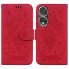 For Honor 80 Pro Butterfly Rose Embossed Leather Phone Case(Red) - 1