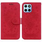 For Honor X8 5G Butterfly Rose Embossed Leather Phone Case(Red) - 1