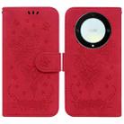 For Honor X9a Butterfly Rose Embossed Leather Phone Case(Red) - 1